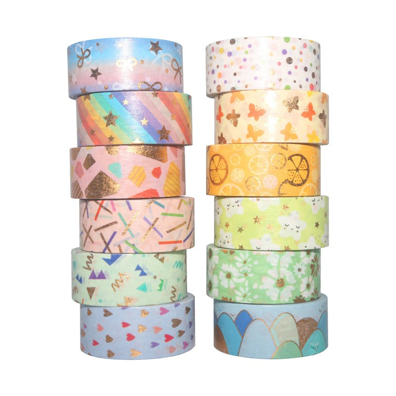 Wholesale DIY 12 Rolls Cute Candy Colored Hot Stamping Ledger Decoration and Paper Tape